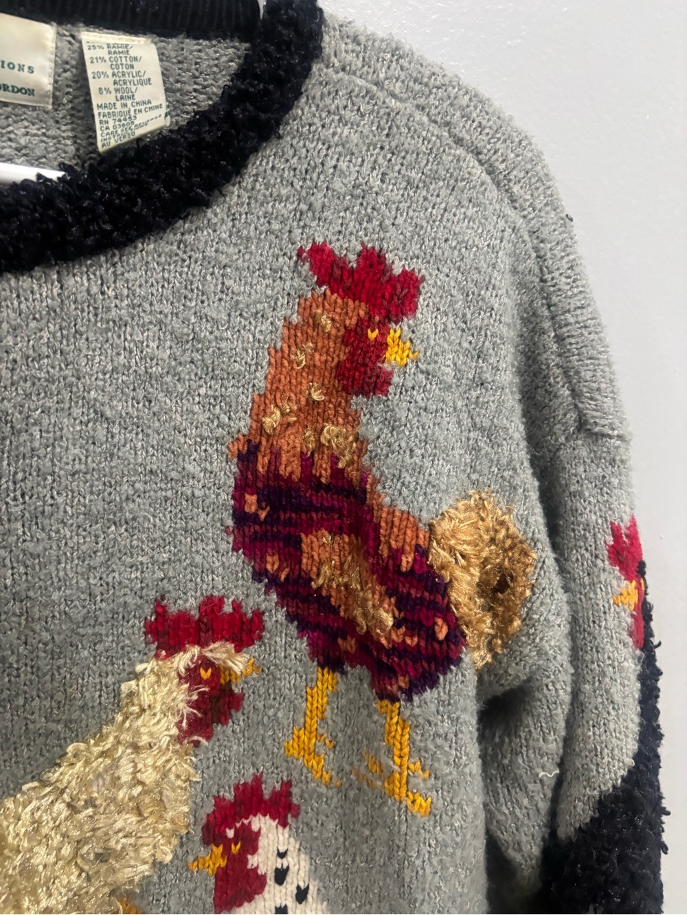 Vintage Design Options Philip Jane Gordon Cardigan Farmcore Rooster Chicken L - Picture 7 of 10